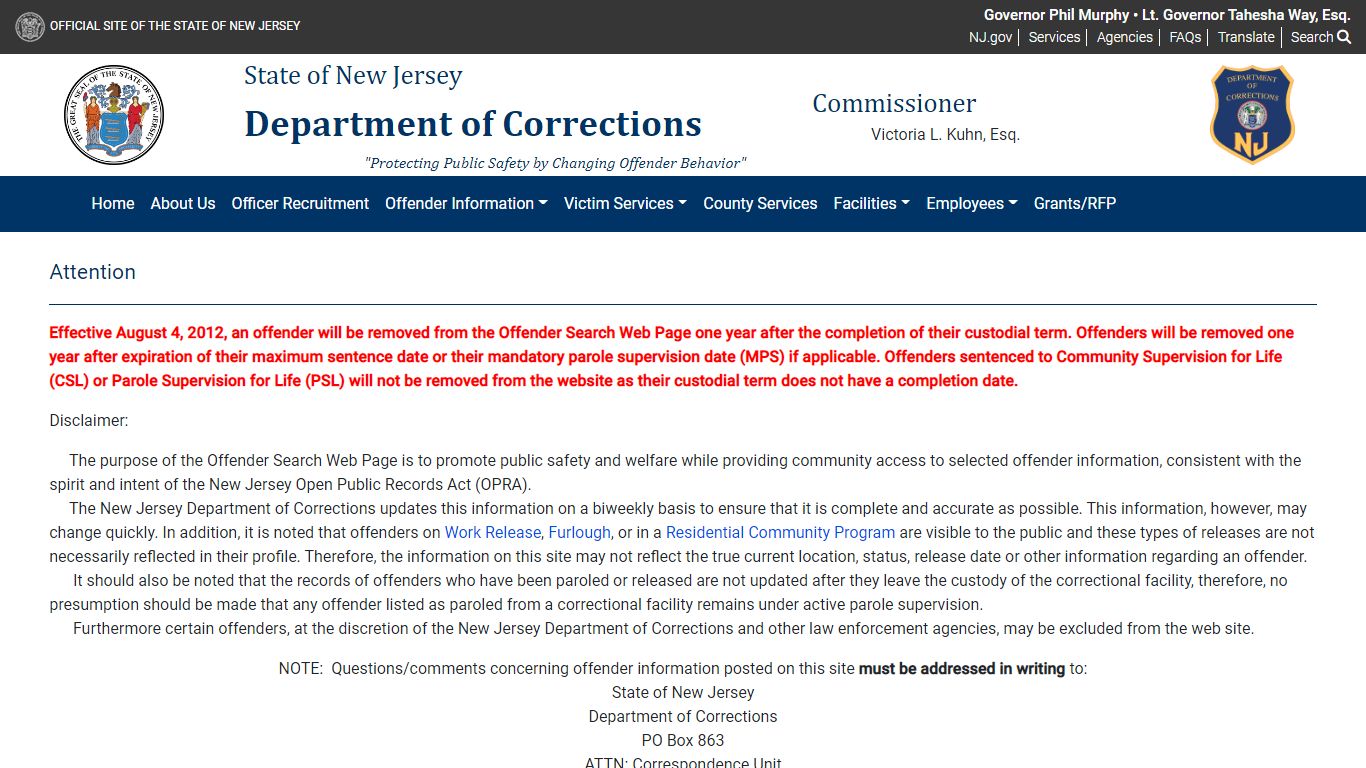 New Jersey Department of Corrections